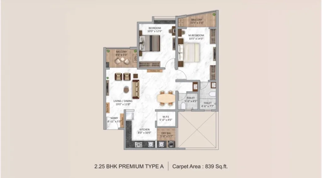 Krisala Aventis 2.25 BHK Floor Plan