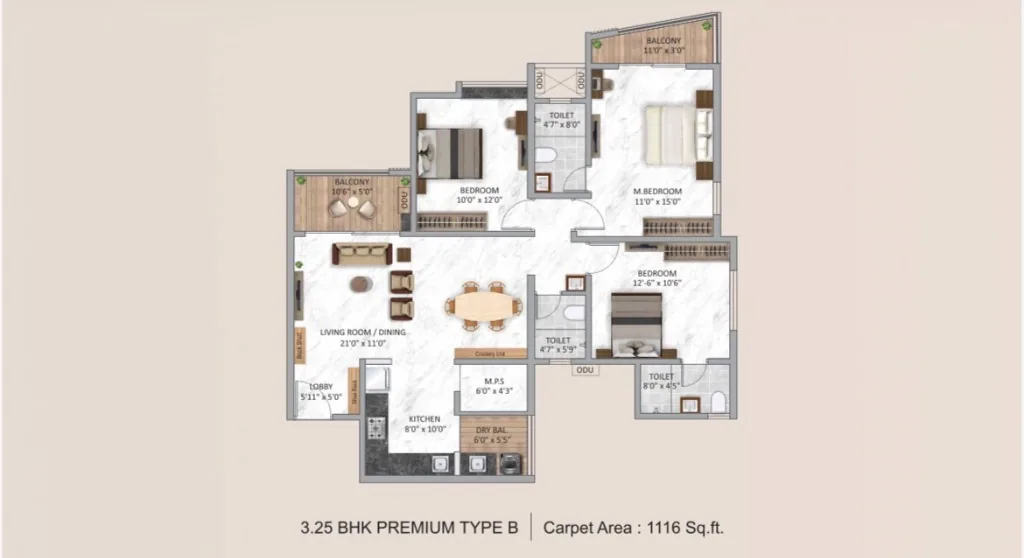 Krisala Aventis 3.25 BHK Floor Plan